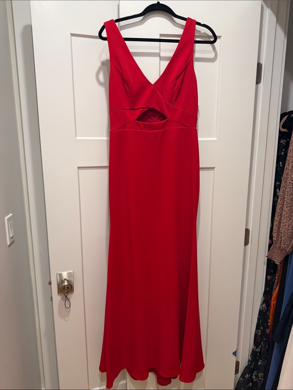 Aqua Red V-Neck Maxi Dress with Front Cutout